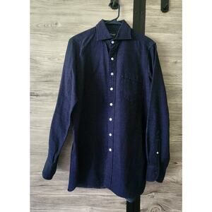 #1 MENSWEAR Drakes Made in England Washed Faded Indigo Wool Ctn Shirt 15.5